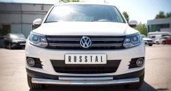 10 849 р. Защита переднего бампера (2 трубыØ76 и 42 мм, нержавейка) Russtal Volkswagen Tiguan NF рестайлинг (2011-2017)  с доставкой в г. Новочеркасск. Увеличить фотографию 1