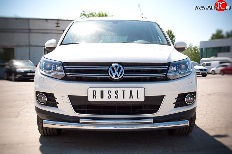 10 849 р. Защита переднего бампера (2 трубыØ76 и 42 мм, нержавейка) Russtal Volkswagen Tiguan NF рестайлинг (2011-2017)  с доставкой в г. Новочеркасск