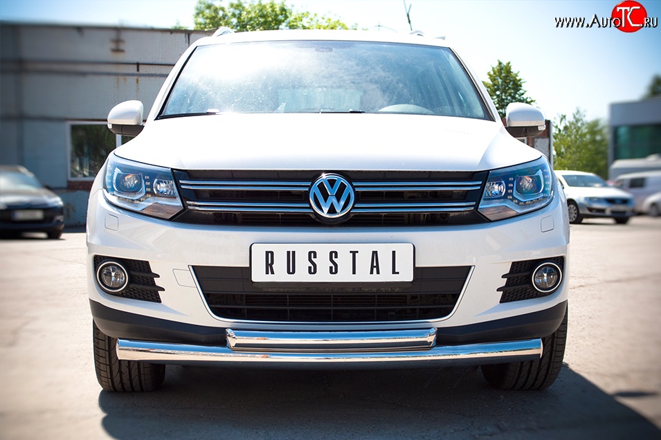 18 599 р. Защита переднего бампера (2 трубыØ76 и 63 мм, нержавейка, Sport & Style) Russtal Volkswagen Tiguan NF рестайлинг (2011-2017)  с доставкой в г. Новочеркасск