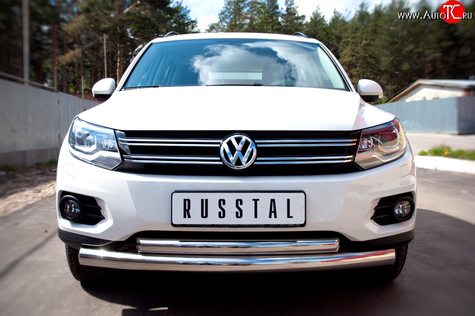 16 999 р. Защита переднего бампера (2 трубыØ76 и 63 мм, нержавейка, Track & Field) Russtal  Volkswagen Tiguan  NF (2011-2017) рестайлинг  с доставкой в г. Новочеркасск