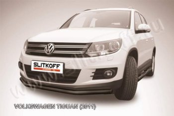 7 449 р. Защита переднего бампер Slitkoff  Volkswagen Tiguan  NF (2011-2017) рестайлинг (Цвет: серебристый)  с доставкой в г. Новочеркасск. Увеличить фотографию 1