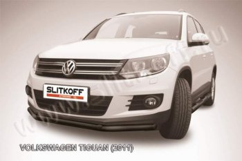 9 199 р. Защита переднего бампер Slitkoff  Volkswagen Tiguan  NF (2011-2017) рестайлинг (Цвет: серебристый)  с доставкой в г. Новочеркасск. Увеличить фотографию 1