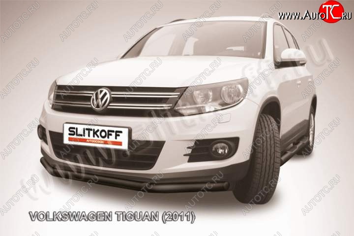 9 199 р. Защита переднего бампер Slitkoff Volkswagen Tiguan NF рестайлинг (2011-2017) (Цвет: серебристый)  с доставкой в г. Новочеркасск