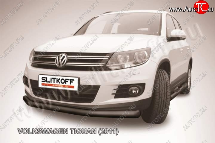 7 899 р. Защита переднего бампер Slitkoff Volkswagen Tiguan NF рестайлинг (2011-2017) (Цвет: серебристый)  с доставкой в г. Новочеркасск