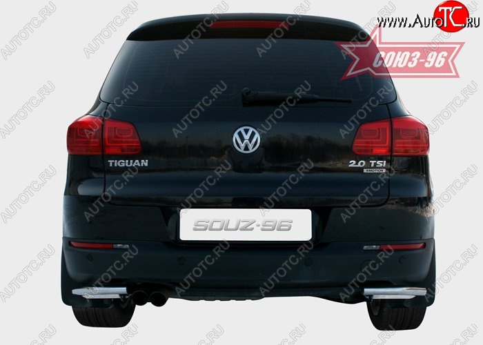 12 779 р. Защита заднего бампера из боковых уголков Souz-96 (d42) Volkswagen Tiguan NF рестайлинг (2011-2017)  с доставкой в г. Новочеркасск