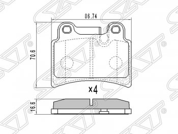 Колодки тормозные SAT (задние, 86,74*70,6*16,6) Volkswagen Touareg GP дорестайлинг (2002-2007)