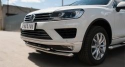 33 799 р. Защита переднего бампера (2 трубыØ63 и 42 мм, нержавейка) SLITKOFF  Volkswagen Touareg  NF (2014-2018) рестайлинг  с доставкой в г. Новочеркасск. Увеличить фотографию 2