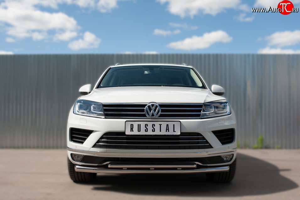 33 799 р. Защита переднего бампера (2 трубыØ63 и 42 мм, нержавейка) SLITKOFF  Volkswagen Touareg  NF (2014-2018) рестайлинг  с доставкой в г. Новочеркасск