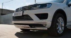 27 999 р. Защита переднего бампера (2 трубыØ75х42 мм, нержавейка) Russtal Volkswagen Touareg NF рестайлинг (2014-2018)  с доставкой в г. Новочеркасск. Увеличить фотографию 2