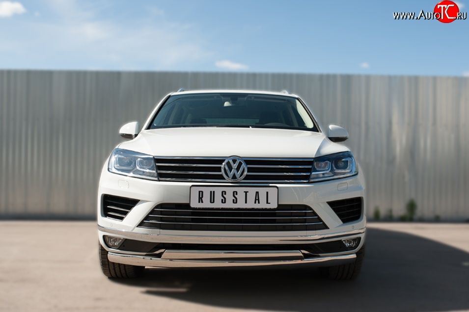 27 999 р. Защита переднего бампера (2 трубыØ75х42 мм, нержавейка) Russtal Volkswagen Touareg NF рестайлинг (2014-2018)  с доставкой в г. Новочеркасск