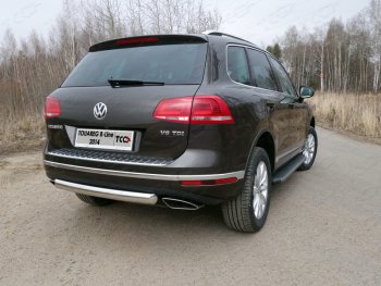 Защита заднего бампера (овальная) R-Line ТСС (нержавейка d75х42 мм) Volkswagen (Волксваген) Touareg (Туарек)  NF (2014-2018) NF рестайлинг