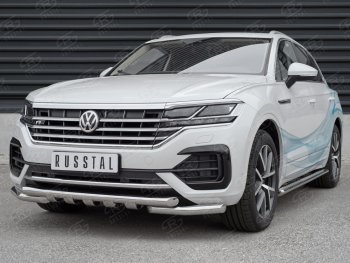 Защита переднего бампера (2 трубы Ø63 с клыками, нержавейка not 2.0 tsi) SLITKOFF Volkswagen (Волксваген) Touareg (Туарек)  CR (2018-2024) CR