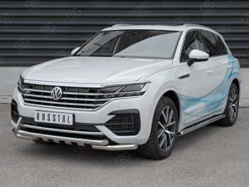 38 999 р. Защита переднего бампера (2 трубы Ø63 с клыками, нержавейка not 2.0 tsi) SLITKOFF  Volkswagen Touareg  CR (2018-2025)  с доставкой в г. Новочеркасск. Увеличить фотографию 3