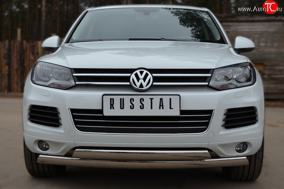 27 999 р. Защита переднего бампера (2 трубыØ75х42 мм, нержавейка) Russtal Volkswagen Touareg NF дорестайлинг (2010-2014)  с доставкой в г. Новочеркасск