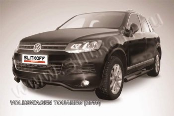 9 799 р. защита переднего бампера Slitkoff  Volkswagen Touareg  NF (2010-2014) дорестайлинг (Цвет: серебристый)  с доставкой в г. Новочеркасск. Увеличить фотографию 1