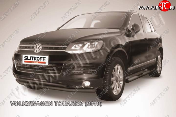 11 399 р. Защита переднего бампер Slitkoff Volkswagen Touareg NF дорестайлинг (2010-2014) (Цвет: серебристый)  с доставкой в г. Новочеркасск