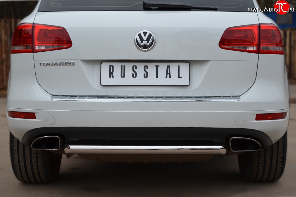 15 999 р. Одинарная защита заднего бампера из трубы диаметром 63 мм Russtal Volkswagen Touareg NF дорестайлинг (2010-2014)  с доставкой в г. Новочеркасск