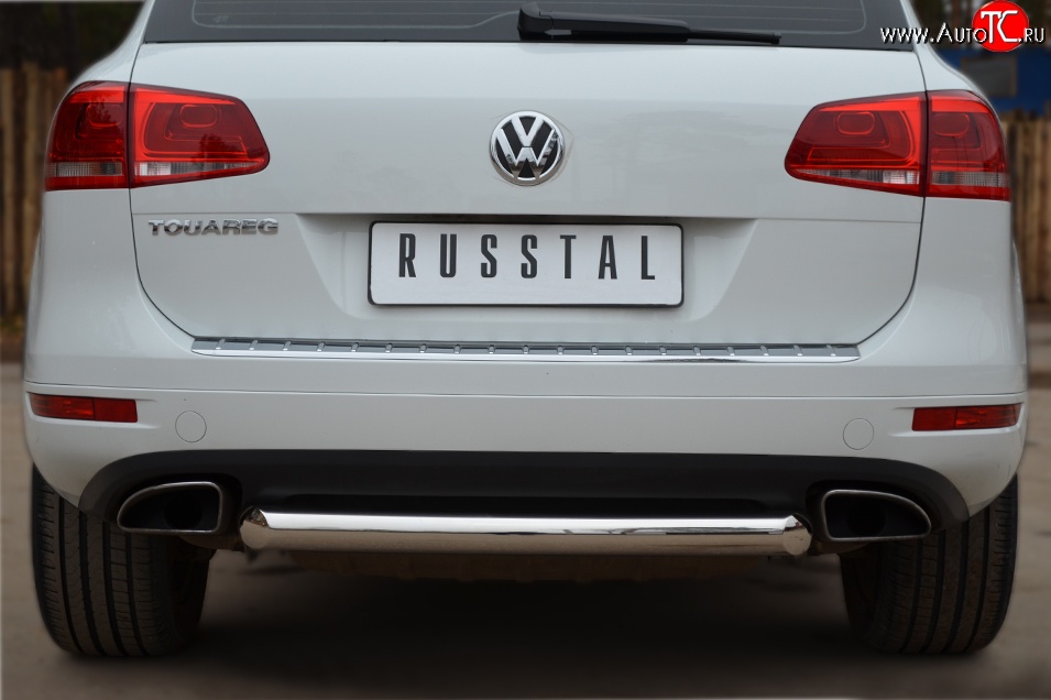 16 199 р. Одинарная защита заднего бампера из трубы диаметром 76 мм Russtal Volkswagen Touareg NF дорестайлинг (2010-2014)  с доставкой в г. Новочеркасск