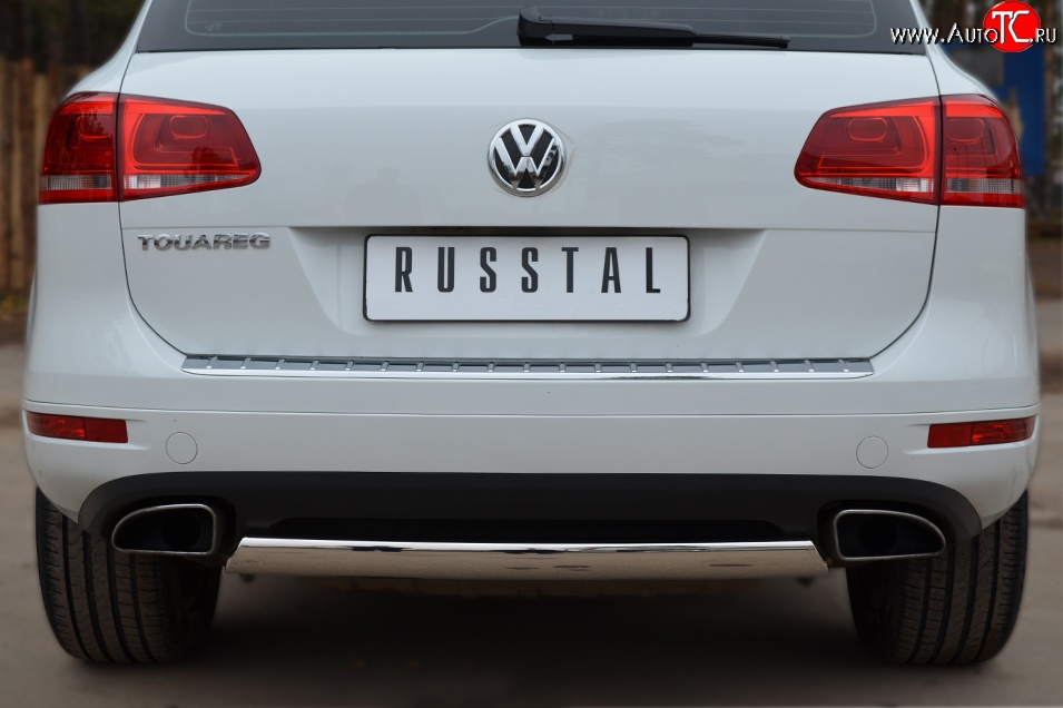 16 849 р. Защита заднего бампера (Ø75x42 мм, нержавейка) Russtal Volkswagen Touareg NF дорестайлинг (2010-2014)  с доставкой в г. Новочеркасск