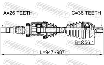 15 299 р. Правый привод передний в сборе FEBEST Volvo S80 AS60 седан дорестайлинг (2006-2010)  с доставкой в г. Новочеркасск. Увеличить фотографию 2