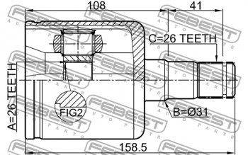 6 999 р. Левый шрус внутренний передний Febest (26X31X26) Volvo XC60 (2017-2022)  с доставкой в г. Новочеркасск. Увеличить фотографию 2