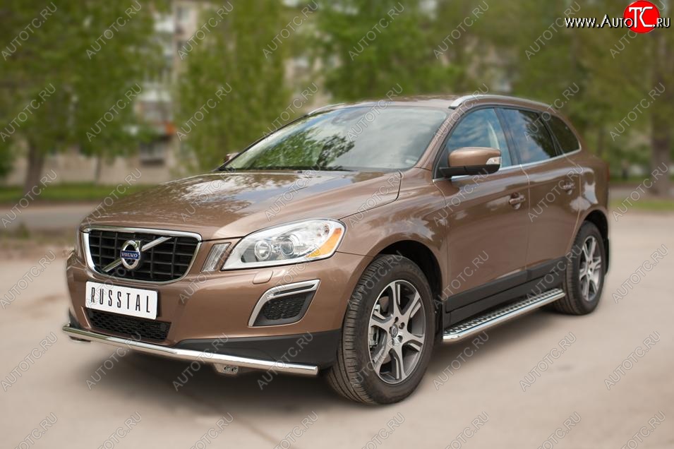 17 799 р. Широкая защита порогов с трубой d42 мм SLITKOFF v2 Volvo XC60  рестайлинг (2013-2017)  с доставкой в г. Новочеркасск