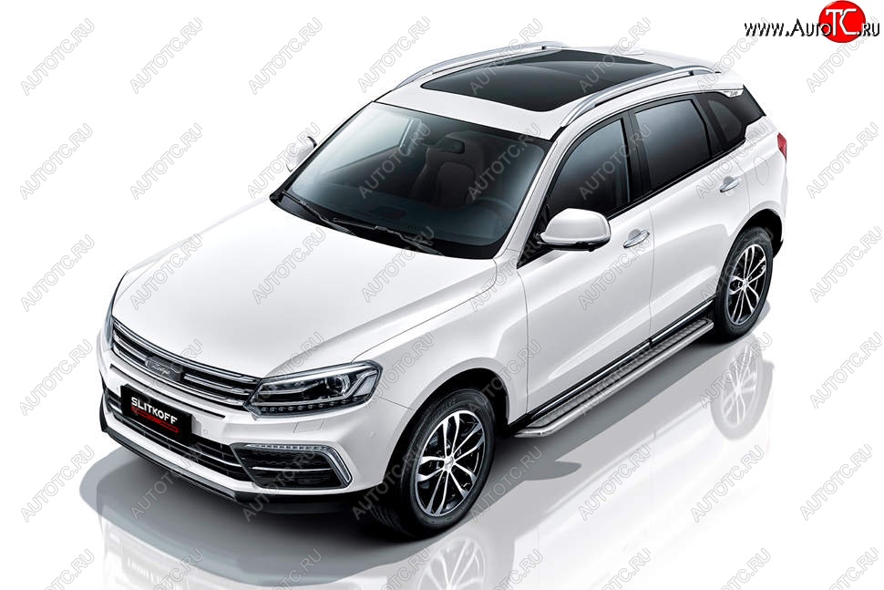 15 499 р. Защита порогов Slitkoff (с листом, d57 мм) Zotye Coupa B11F (2019-2021) (Нержавейка)  с доставкой в г. Новочеркасск