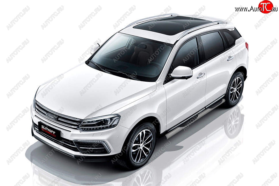 12 499 р. Защита порогов Slitkoff (d76 мм, с проступями)  Zotye Coupa  B11F (2019-2021) (Сталь с полимерным покрытием. Цвет: серебристый)  с доставкой в г. Новочеркасск